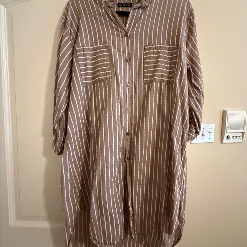 Striped Button Down Shirt - Brown